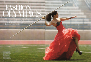 Illustration for article titled Lucy Liu Wins The Dumb Medal In Bazaar's Fashion Olympics